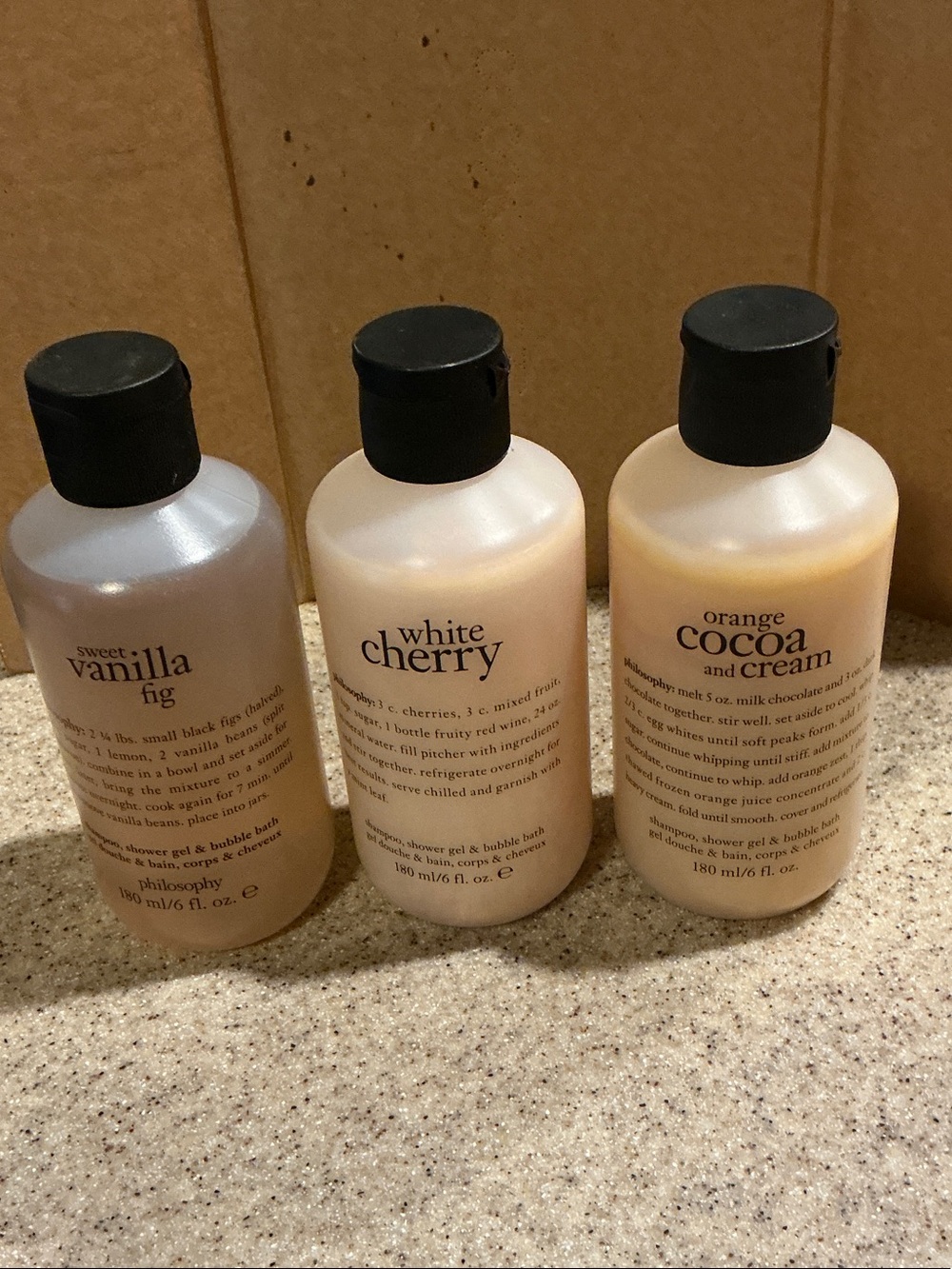 Philosophy Vanilla Fig White Cherry Orange Cocoa & Cream Shampoo Gel Bubble Bath